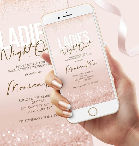 Digital Ladies Night Out Invitation Template, Editable Girls Party Evite, Electronic Bachelorette or Hens Night Invite, Instant Download