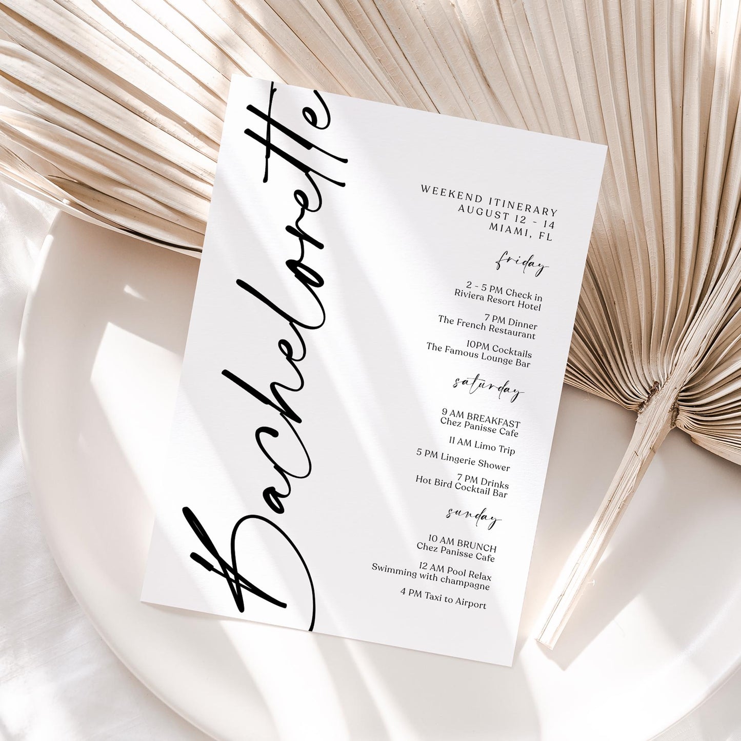 Printable Bachelorette Weekend Itinerary Template, Editable Hens Party Schedule, Minimalist Weekend Planner, Instant Download