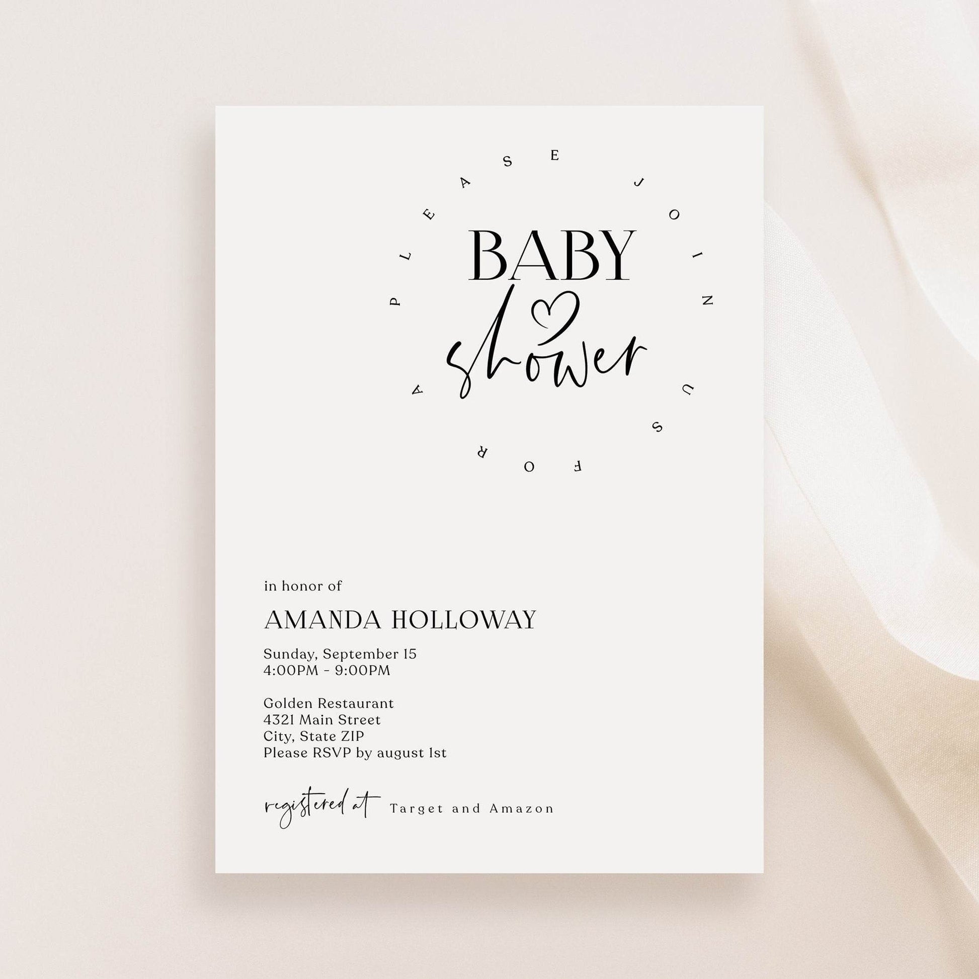 Minimalist Baby Shower Invitation Template – Simple Editable Baby Shower Evite | Printable Baby Shower Invite | Email or Text Message | Instant Download