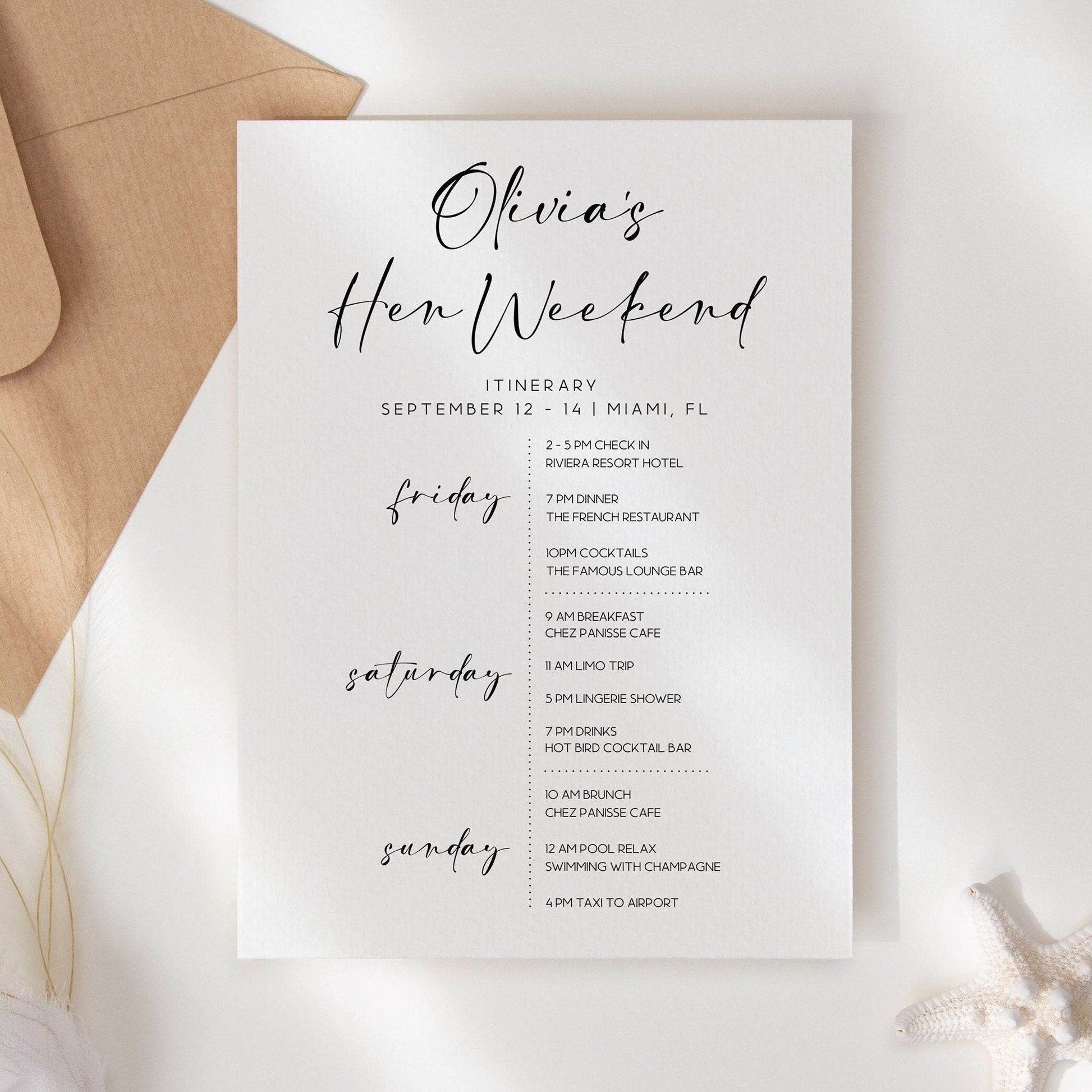 Printable Hen Do Itinerary & Invitation Template – Editable Bachelorette Party Invite – Hen Weekend Schedule – Bride To Be Card – Instant Download
