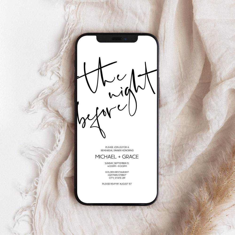 Electronic Rehearsal Dinner Invitation – Modern Minimalist Digital Wedding Rehearsal Evite – Editable Text Message Template – Instant Download