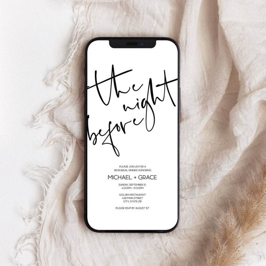 Electronic Rehearsal Dinner Invitation – Modern Minimalist Digital Wedding Rehearsal Evite – Editable Text Message Template – Instant Download