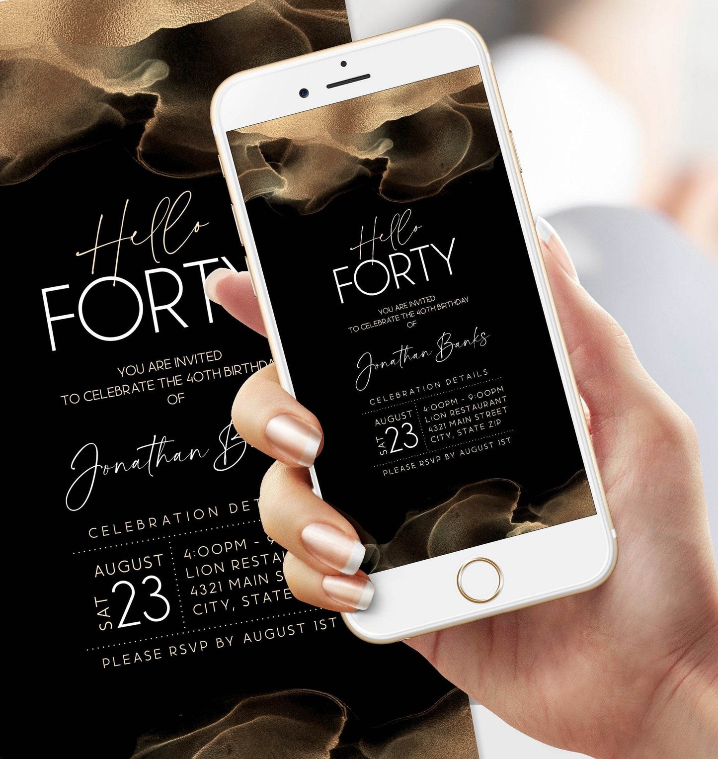 Digital Hello Forty 40th Birthday Invitation Template, Editable Electronic Invite, Text Message Birthday Evite, DIY Mobile Phone Download