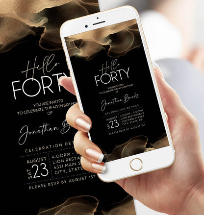 Digital Hello Forty 40th Birthday Invitation Template, Editable Electronic Invite, Text Message Birthday Evite, DIY Mobile Phone Download