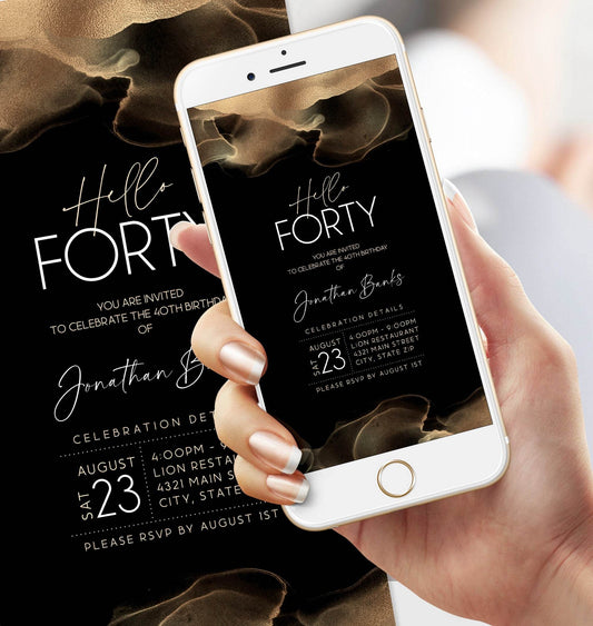 Digital Hello Forty 40th Birthday Invitation Template, Editable Electronic Invite, Text Message Birthday Evite, DIY Mobile Phone Download