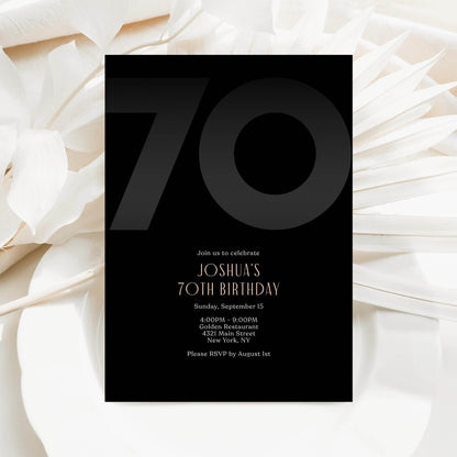 Black 70th Birthday Invitation Template, Modern Men's Party Invite, Editable Printable Seventy Invite for Him, Digital Instant Download