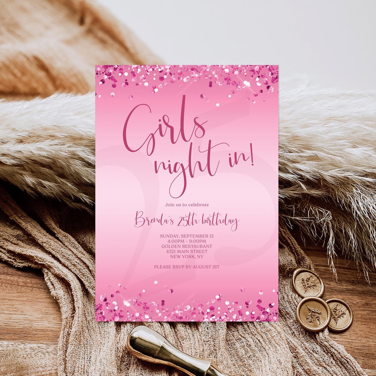 Pink Girls Night Invitation Template | Editable Pamper Party Invite