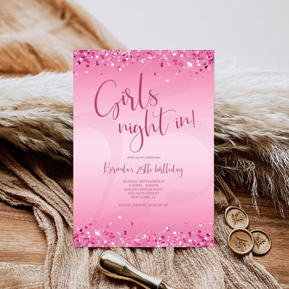 Pink Girls Night Invitation Template | Editable Pamper Party Invite