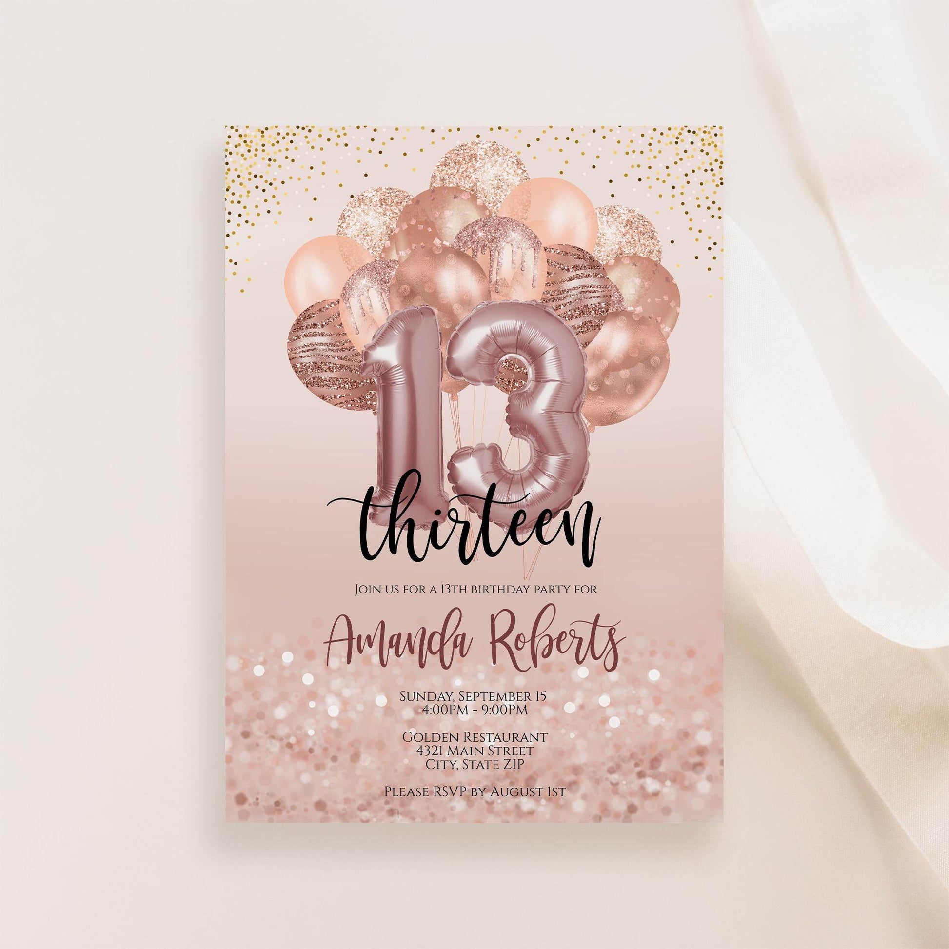 Thirteen 13th Birthday Invitation, Editable Birthday Invite with Balloons, Printable & Digital Text Message Evite, Instant Download