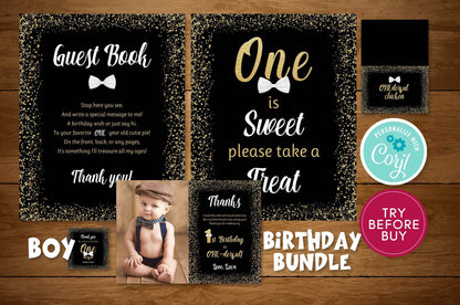 Editable Onederful Party Package, Mr. Onederful Birthday Party Bundle, Digital Boy Invitations, Thank You Cards, Signs, Instant Download Templates