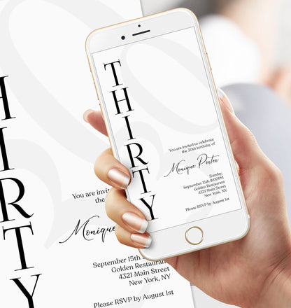 Digital Simple 30th Thirty Birthday Invitation Template, Electronic Minimalist Birthday Invite, Modern Any Age Invite, Text Message Evite