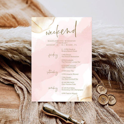 Printable Pink Gold Weekend Itinerary Template, Editable Hens Party Bachelorette Schedule, Minimalist Birthday Weekend Itinerary, Instant Download