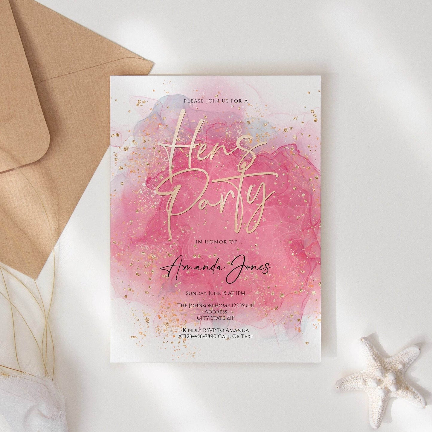 Printable Hens Party Invitation Template | Editable Watercolor Bachelorette Invite | Custom Hens Night Email or Text Message Download