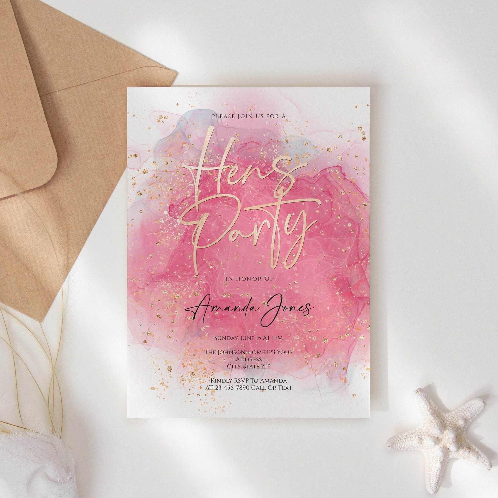 Printable Hens Party Invitation Template | Editable Watercolor Bachelorette Invite | Custom Hens Night Email or Text Message Download