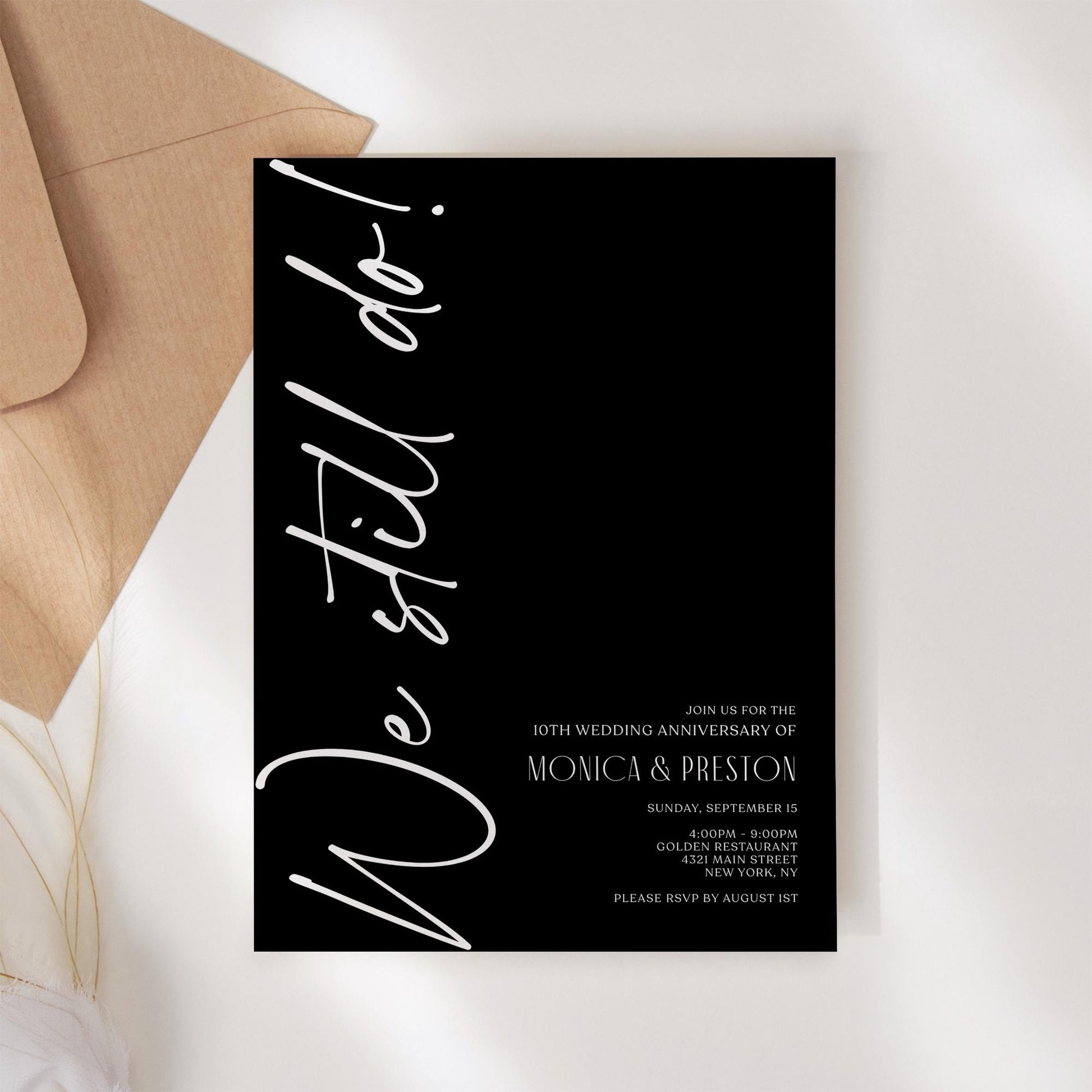 We Still Do Anniversary Invitation Template, Editable Minimalist Black Wedding Invite, Printable Celebration Dinner Card, Email & Text Evite, Instant Download