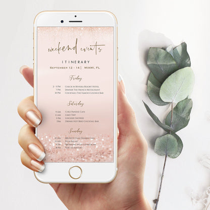 Electronic Bachelorette Weekend Itinerary Template, Glitter Bachelorette Invitation, Bachelorette Weekend Invitation, Bachelorette Itinerary