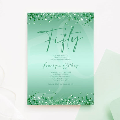 Printable Mint Green 50th Birthday Invitation Template – Editable Digital Mint Birthday Card | Women’s 50th Party Invite | Instant Download