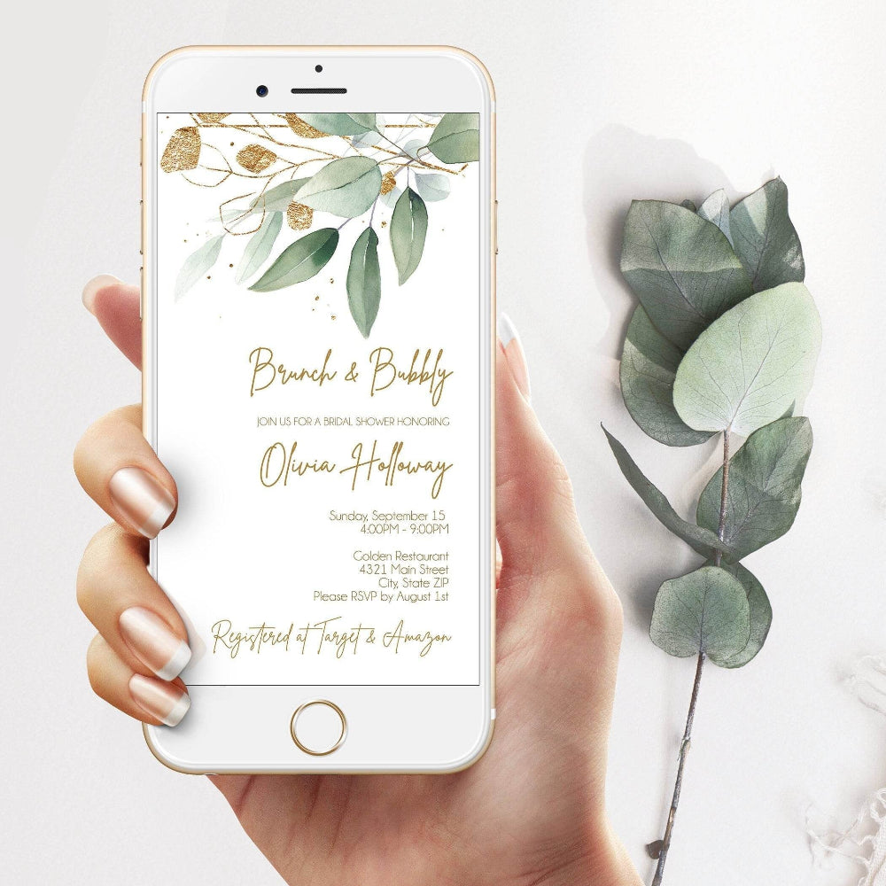 Digital Brunch & Bubbly Invitation, Editable Bridal Shower Evite, Smartphone Brunch Invite Template, Bridal Brunch Text Message Card