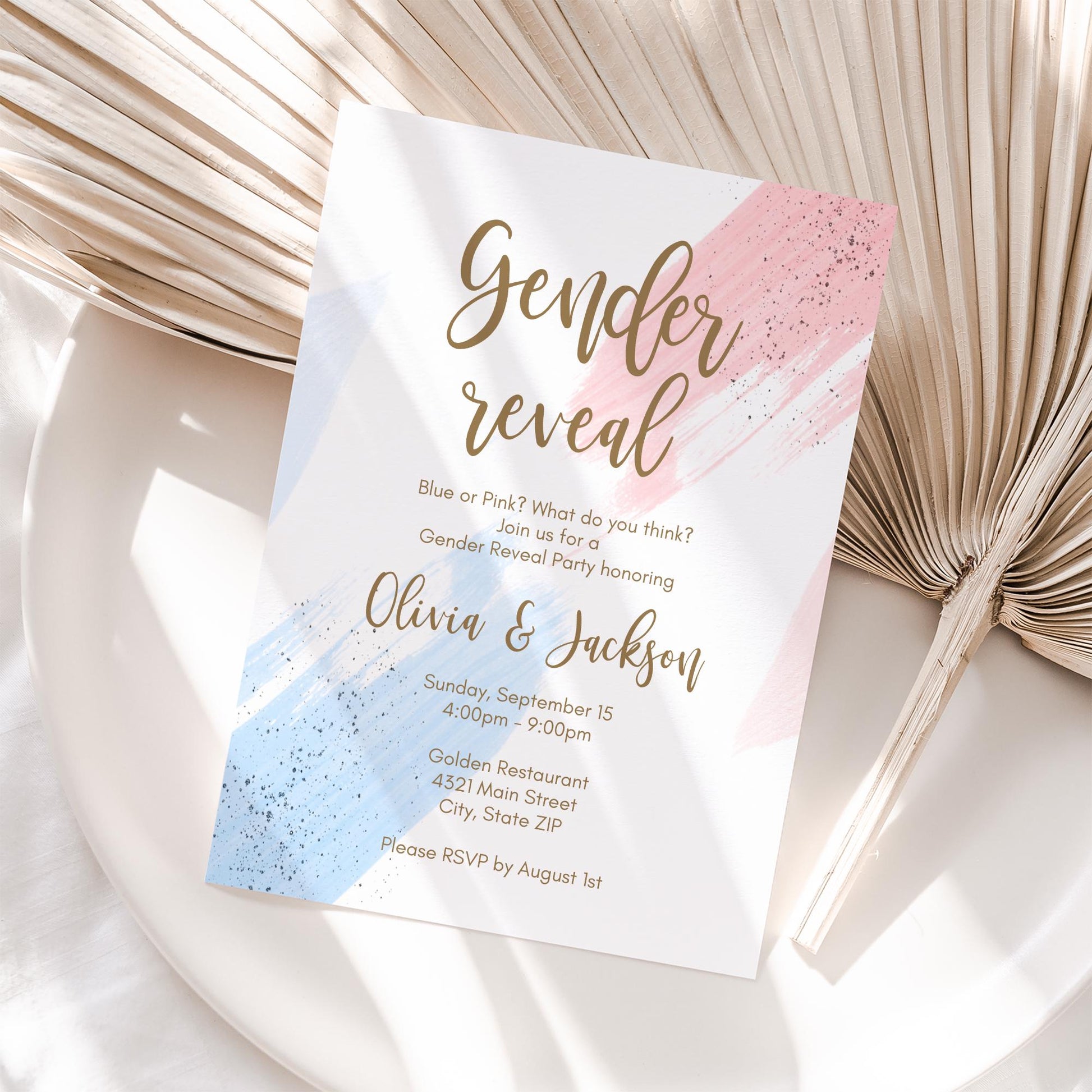 Gender Reveal Invitation Template Printable, Pink or Blue Party Invite, Gender Neutral Baby Shower, Boy or Girl Editable Invitation Template