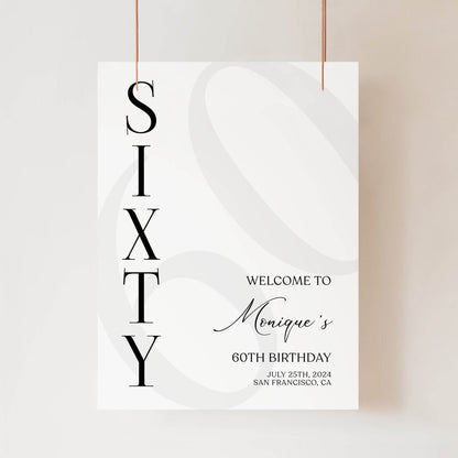 Simple 60th Birthday Welcome Sign Template – Minimalist Printable Welcome Poster | Editable Sixty Birthday Sign | Instant Digital Download