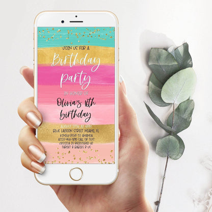 Rainbow Gold 16th Birthday Evite, Electronic Text Invite for Any Age, Editable Digital Party Invitation, Instant Download Template