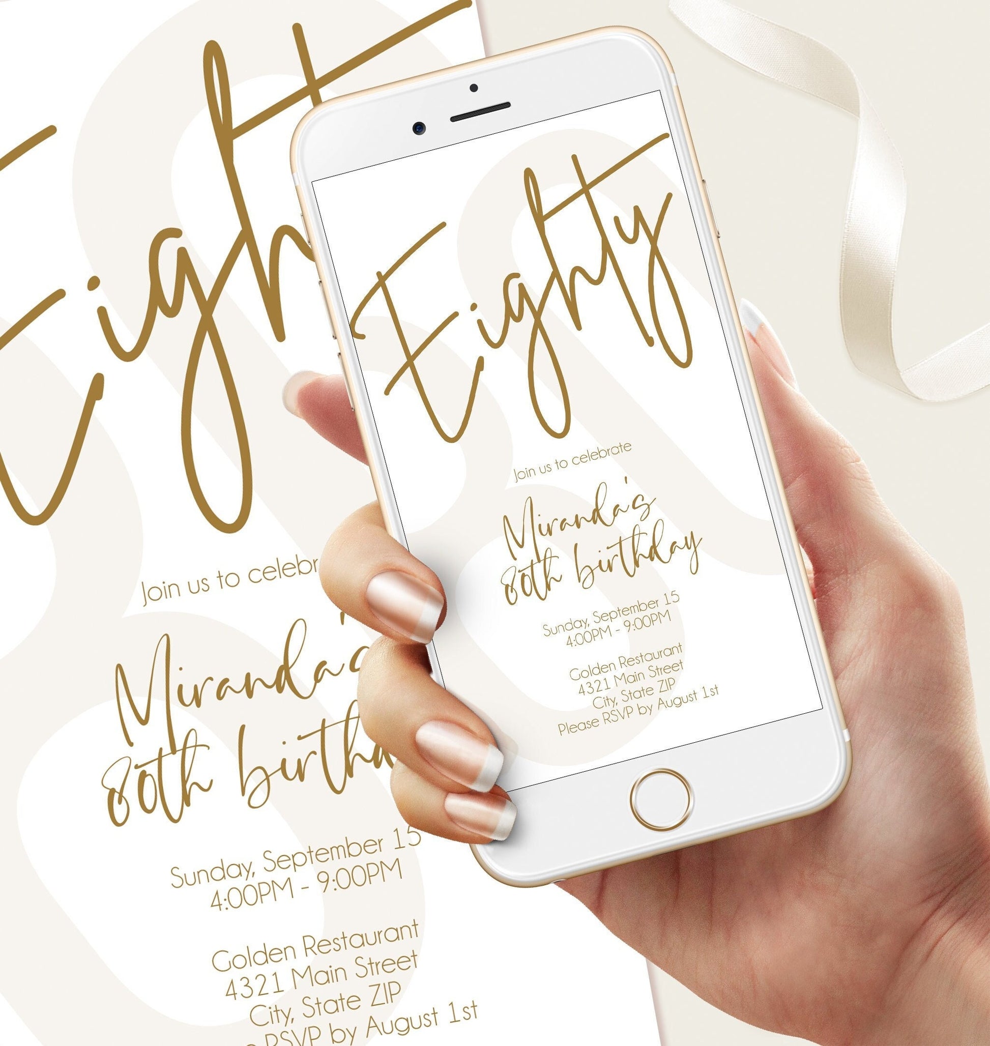 80th Birthday Invitation Template - Instant Download | Minimalist Design