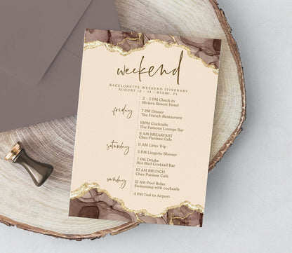 Printable Shades of Brown Weekend Itinerary Template, Editable Hen Party Bachelorette Schedule, Modern Birthday Weekend Invitation, Instant Download