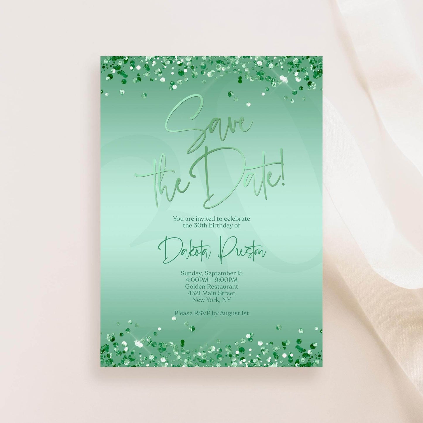 Mint Save the Date Birthday Invitation Template | Editable Any Age Party Invite | Printable Birthday Card | Text Message or Email | Instant Download