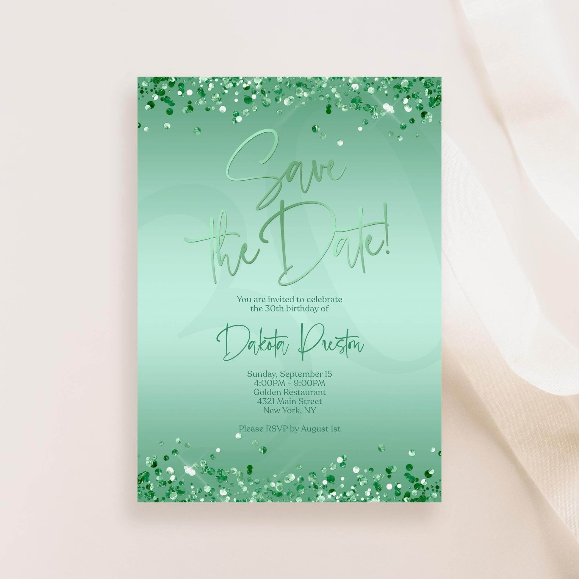 Mint Save the Date Birthday Invitation Template | Editable Any Age Party Invite | Printable Birthday Card | Text Message or Email | Instant Download
