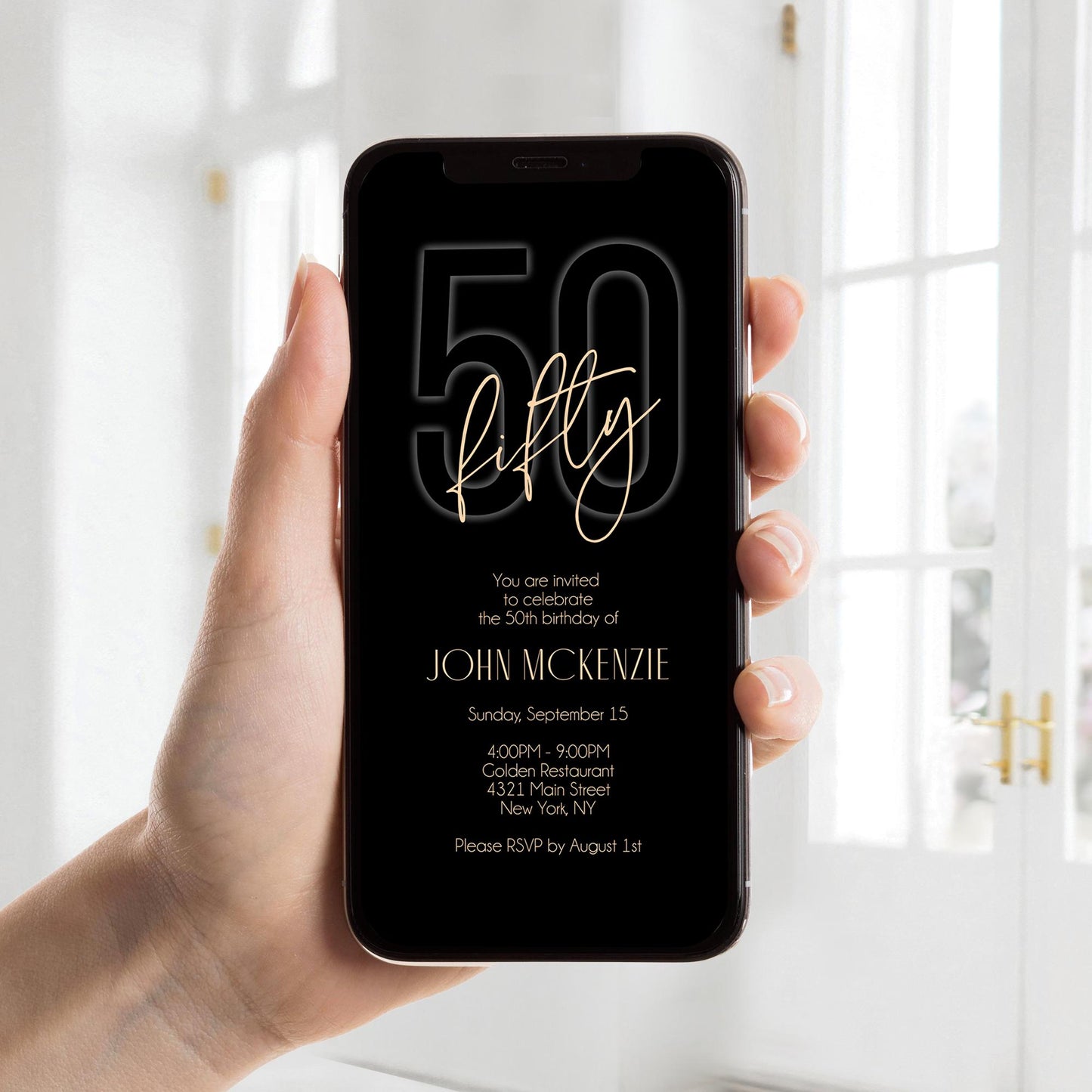 Black Gold 50th Birthday Invitation - Editable Digital Evite