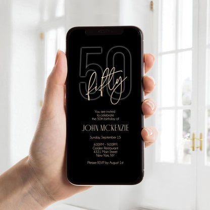 Black Gold 50th Birthday Invitation - Editable Digital Evite