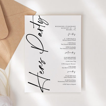 Printable Hens Party Weekend Itinerary Template | Organize the Fun - MagicalEventCo