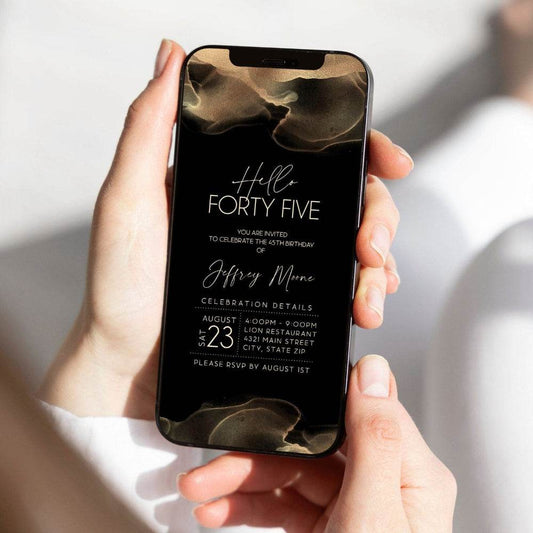 Hello Forty Five 45th Birthday Invitation – Editable Digital Text Invite – DIY Phone Invitation – Instant Download Template