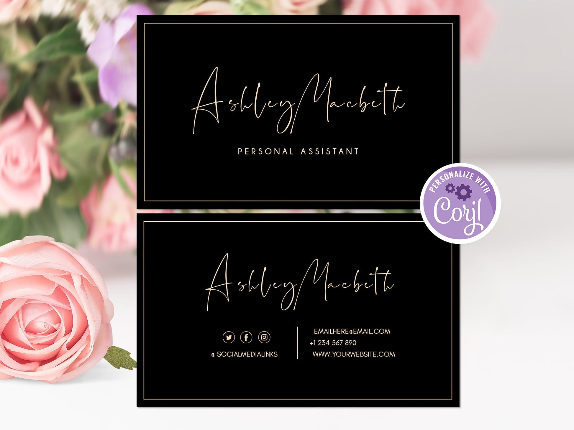 Black Gold Luxury Business Card Template, College Students, Photographers, Artists | Black Gold Edit Yourself, Digital Instant Download DIY