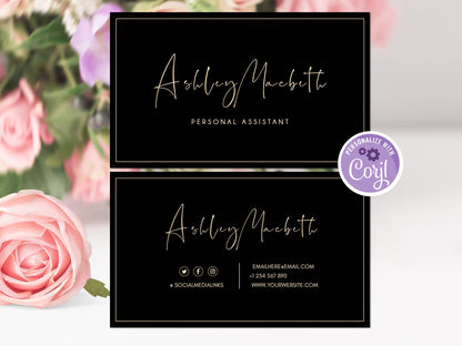 Black Gold Luxury Business Card Template, College Students, Photographers, Artists | Black Gold Edit Yourself, Digital Instant Download DIY