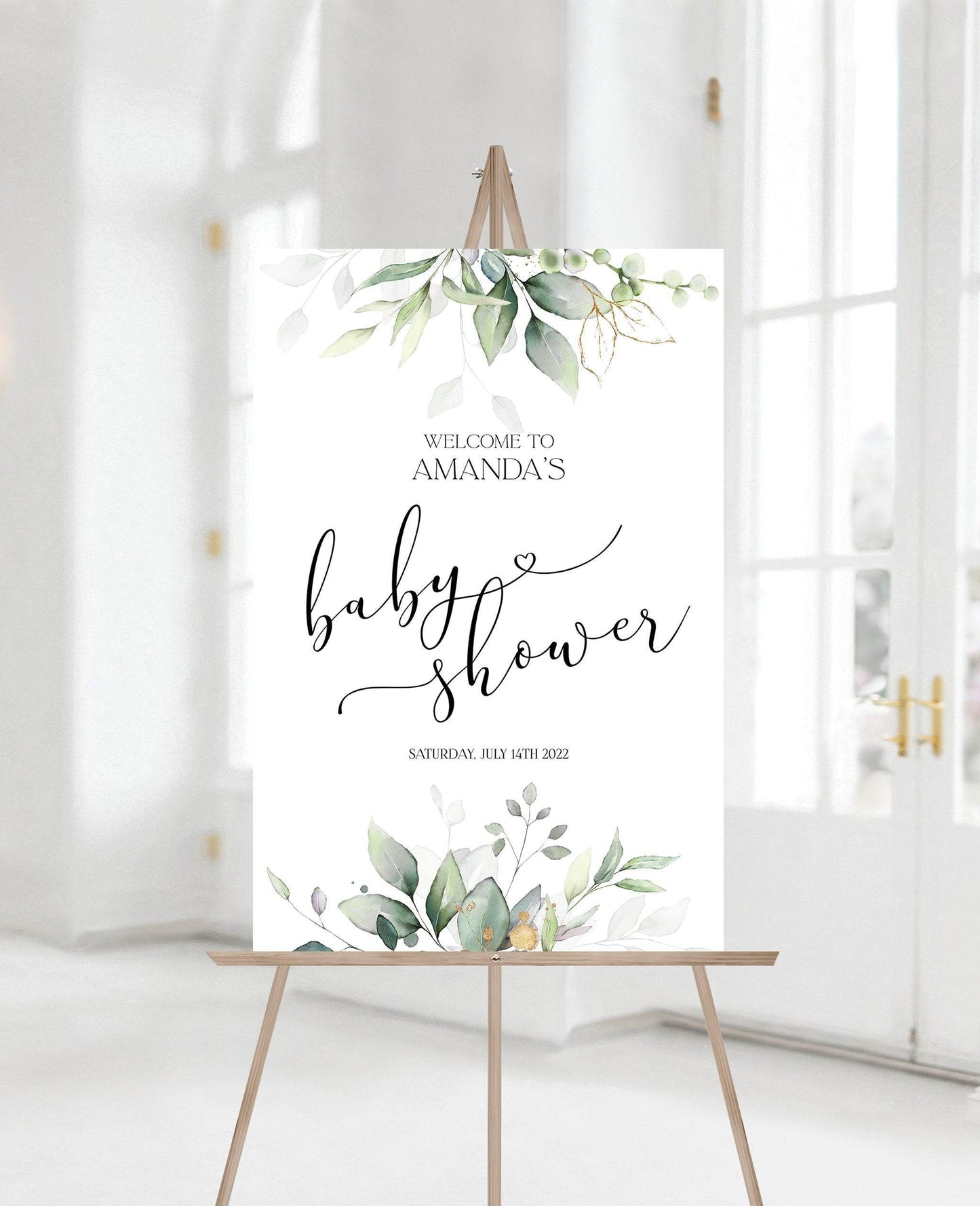 Printable Baby Shower Welcome Sign, Greenery Watercolor Welcome Sign, Custom Sign, Editable Welcome Sign, Digital Template, Instant Download