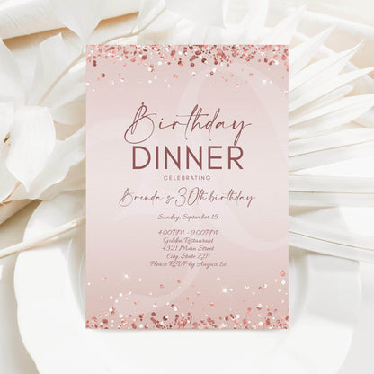 Birthday Dinner Invitation Template Printable, Editable Rose Gold Birthday Dinner Invite, Any Age Birthday, Email Text Message Invitation