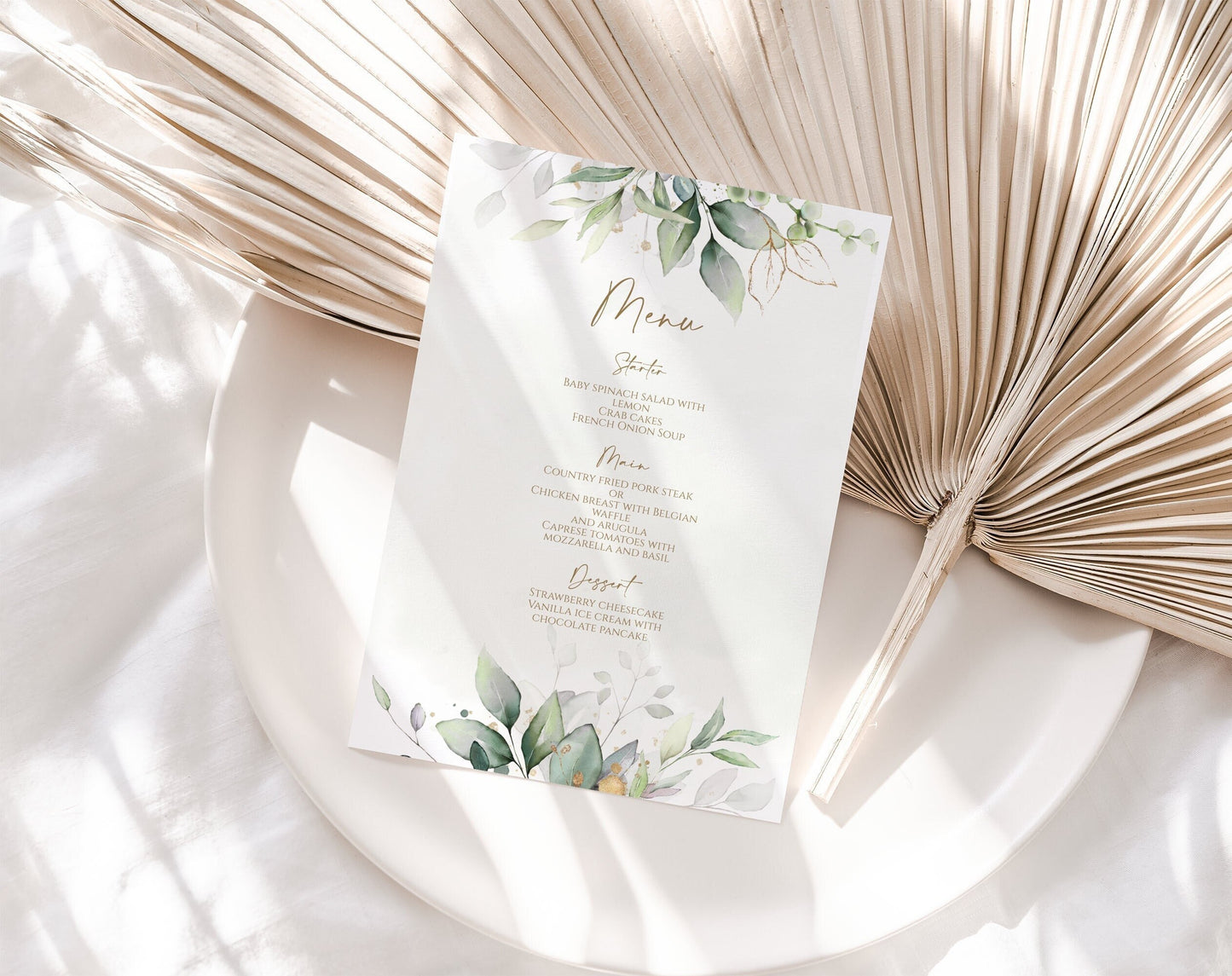 Greenery Watercolor Menu Card Template, Printable Wedding Menu, Birthday Menu Template, Bridal Shower Menu, Editable Dinner Menu, Digital