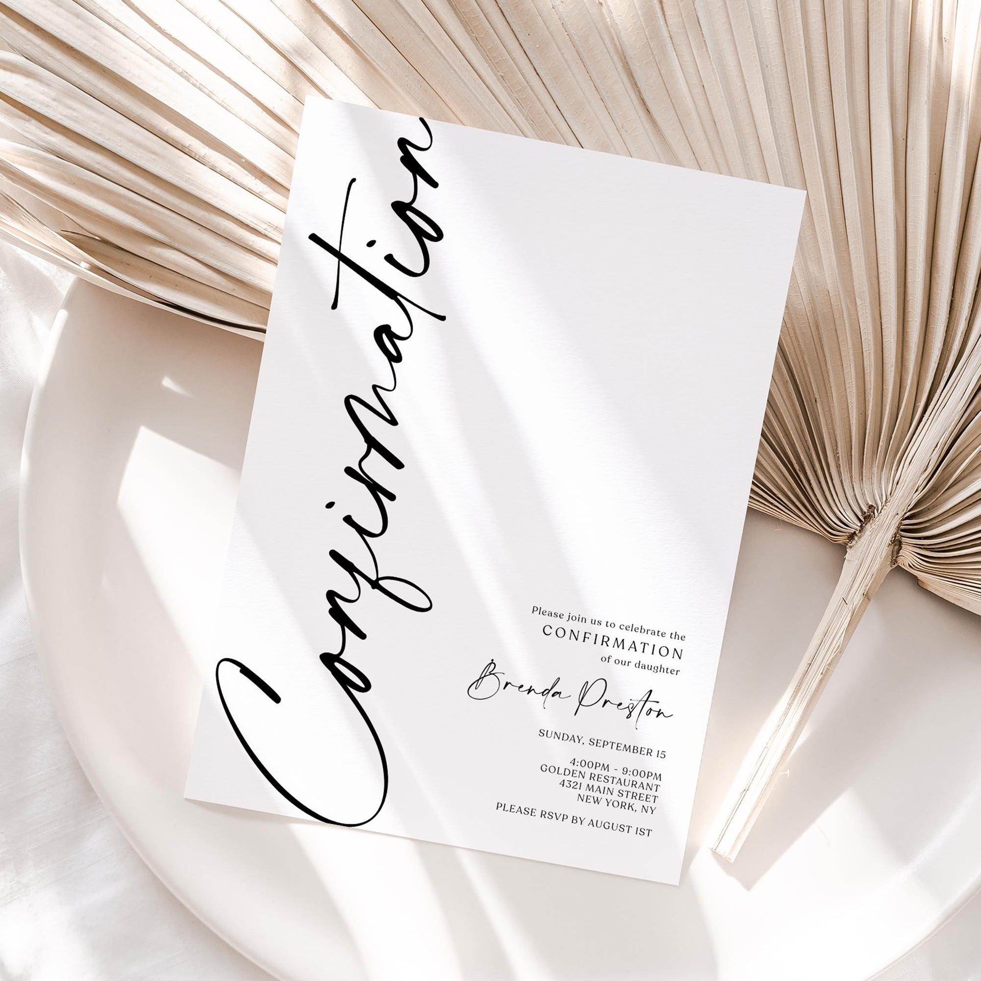 Editable Confirmation Invitation Card Template, Simple Confirmation Invite, Boy Girl Confirmation Invitation, Digital Minimalist Invitation