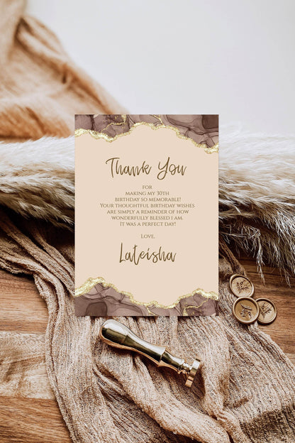 Editable Shades of Melanin Gold Birthday Thank You Card, Thank You Card Anniversary, Printable Thank You Card, Email Text Message Notecard