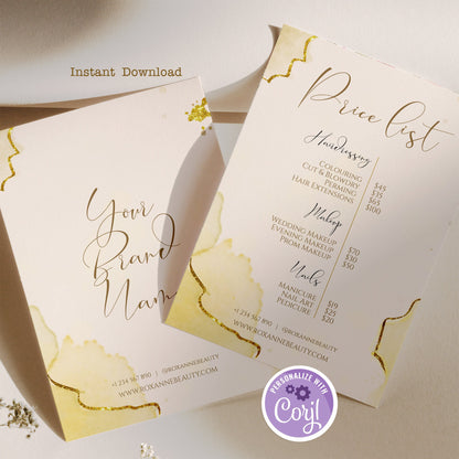 Editable Price List Template | Beauty Salon Pricing Guide | Instant Download