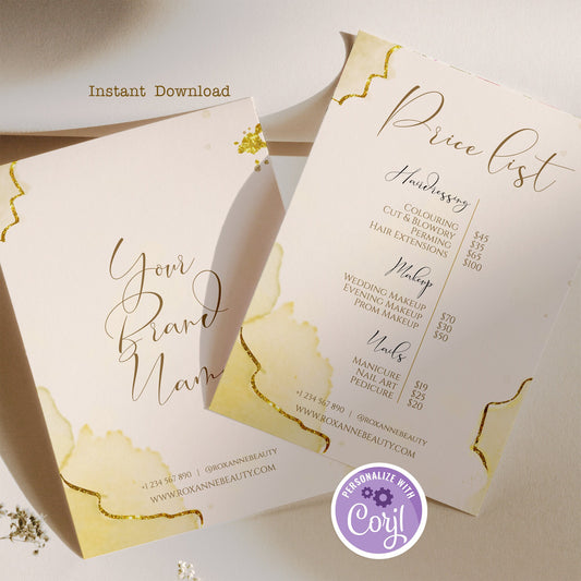 Editable Price List Template | Beauty Salon Pricing Guide | Instant Download