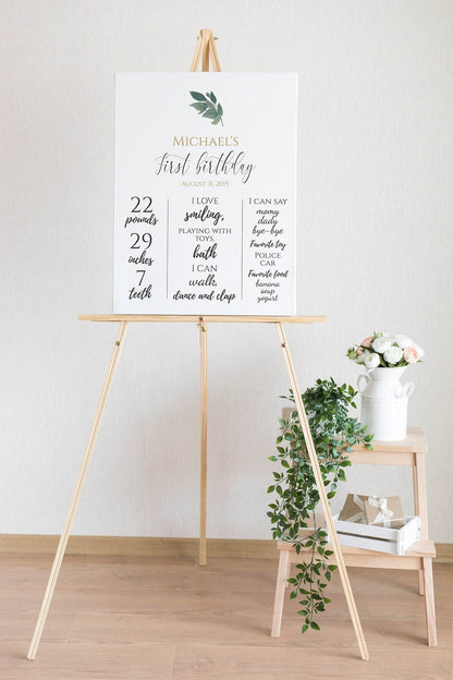 Greenery First Birthday Poster, Botanical Milestone Sign, Girl or Boy 1st Birthday Welcome Sign, Editable Template, Instant Download
