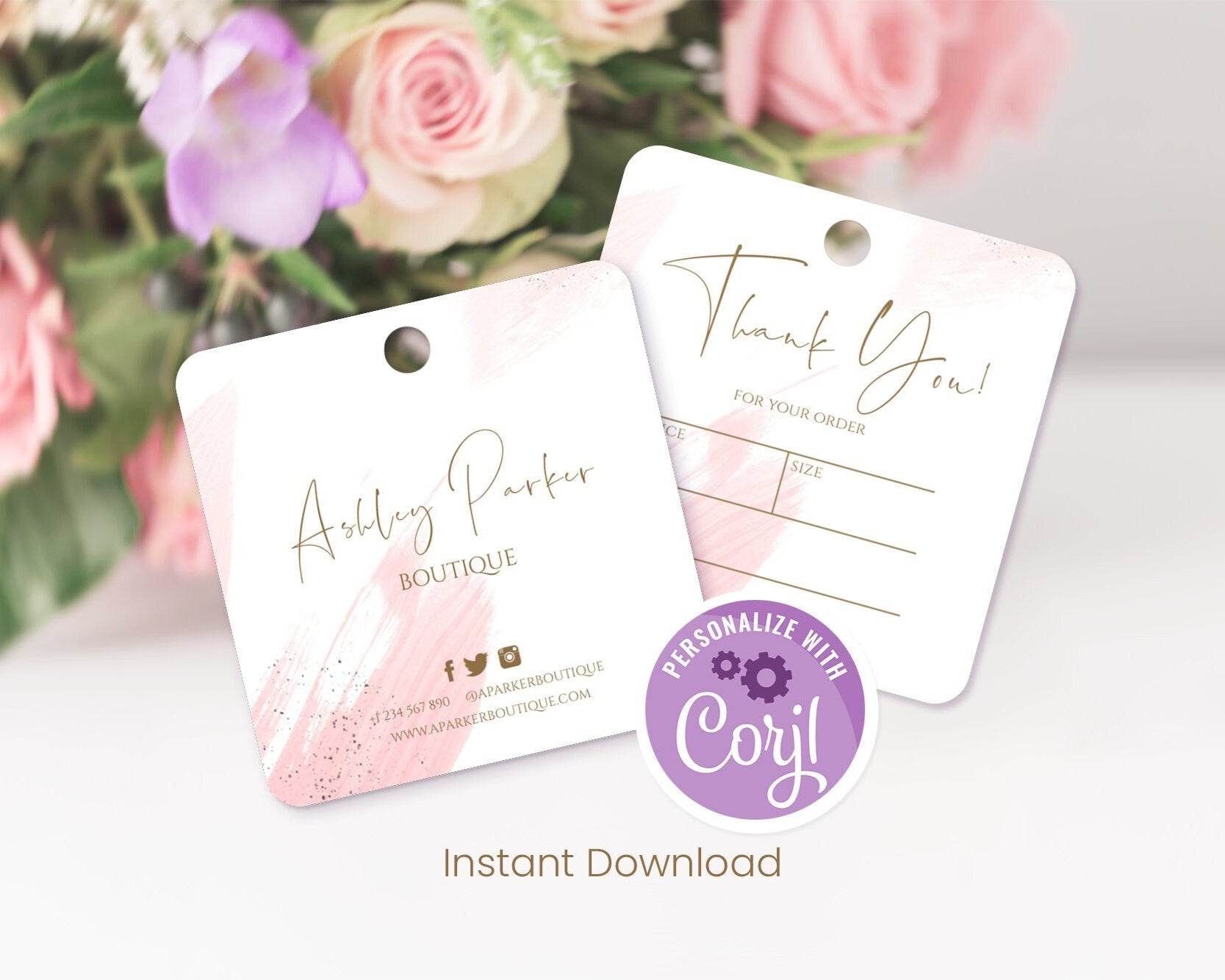 Editable Hang Tag Template | Printable Thank You Tag | Clothing Tag, Price Tag, Product Label | Instant Download Tag Design | DIY Label Tags