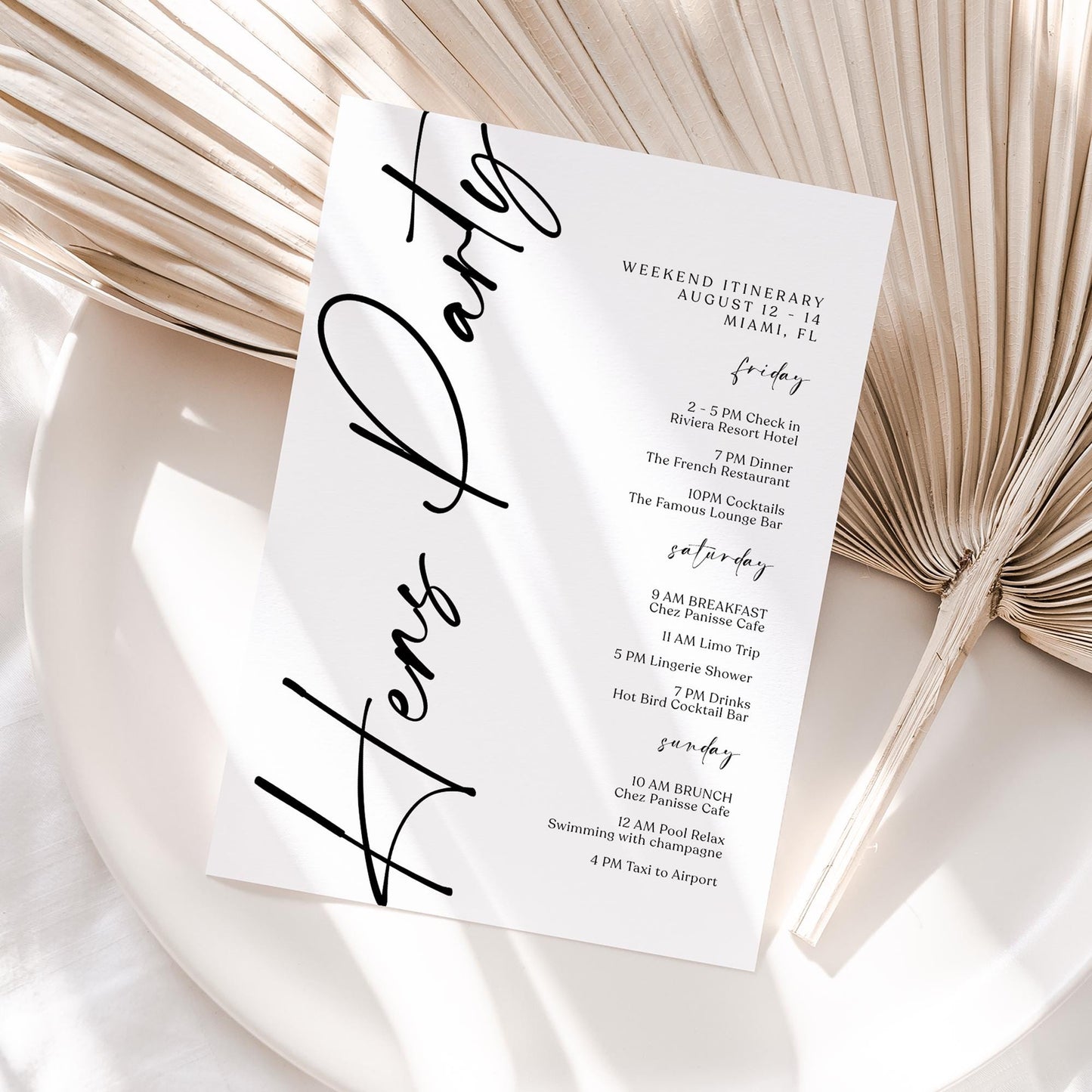 Printable Hens Party Weekend Itinerary Template | Organize the Fun - MagicalEventCo