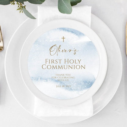 Editable Charger Plate Insert Template, Blue Watercolor First Communion Plate Decor, Printable Boy Communion Insert, Instant Download