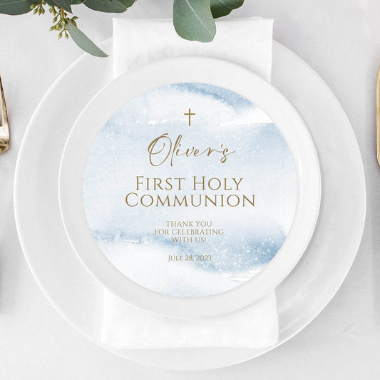 Editable Charger Plate Insert Template, Blue Watercolor First Communion Plate Decor, Printable Boy Communion Insert, Instant Download