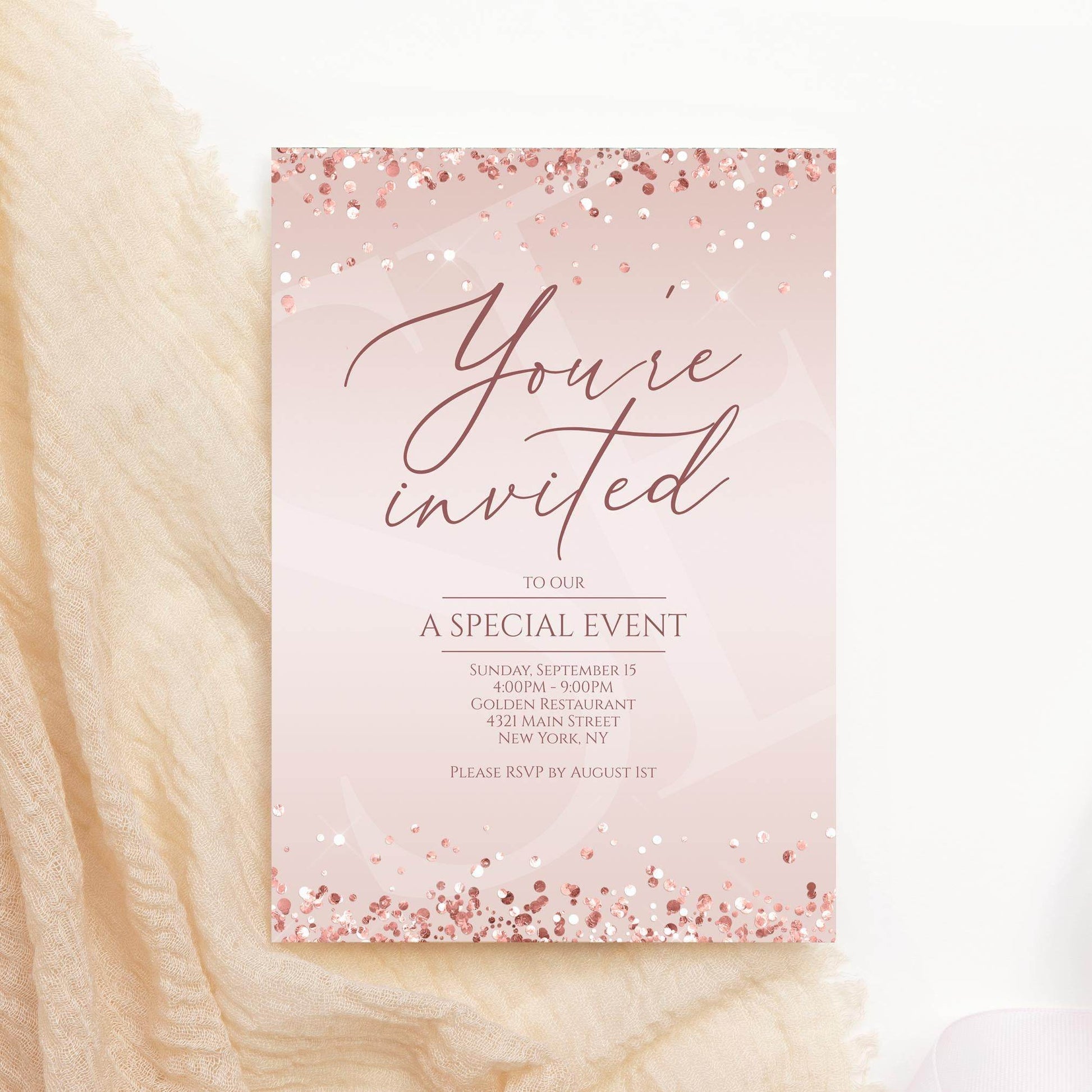 Printable You're invited Invitation Template, Editable Special Event Invite, Rose Gold Business Invite, Modern Event Invitation, Email Evite