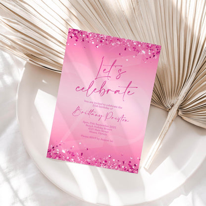 Fuchsia Pink Birthday Invitation Template, Editable Let’s Celebrate Party Evite, Digital Text Message Invite for Women, Any Age, Instant Download