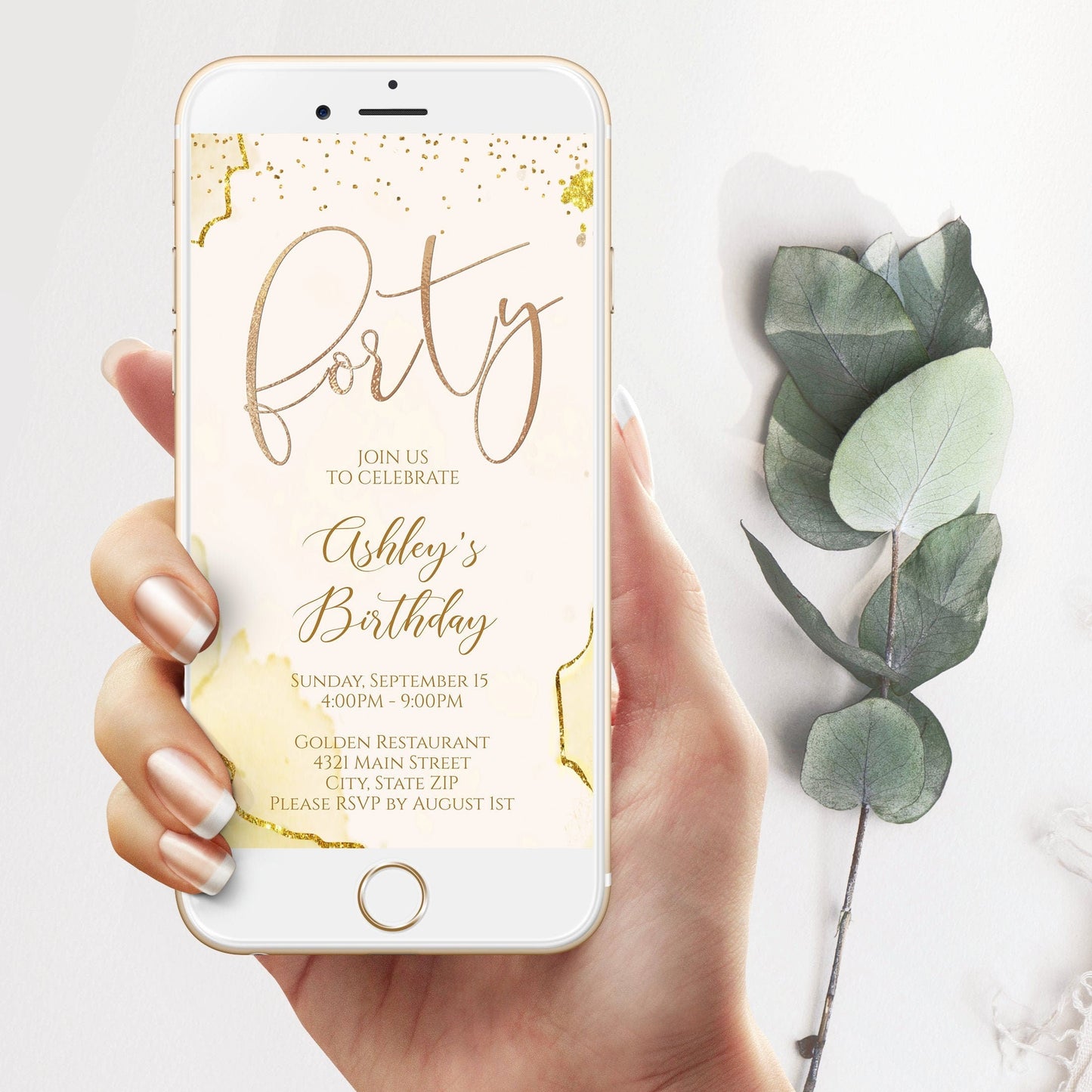 40th Birthday Invite | Gold Foil Design | Instant Download - Celebrate Forty